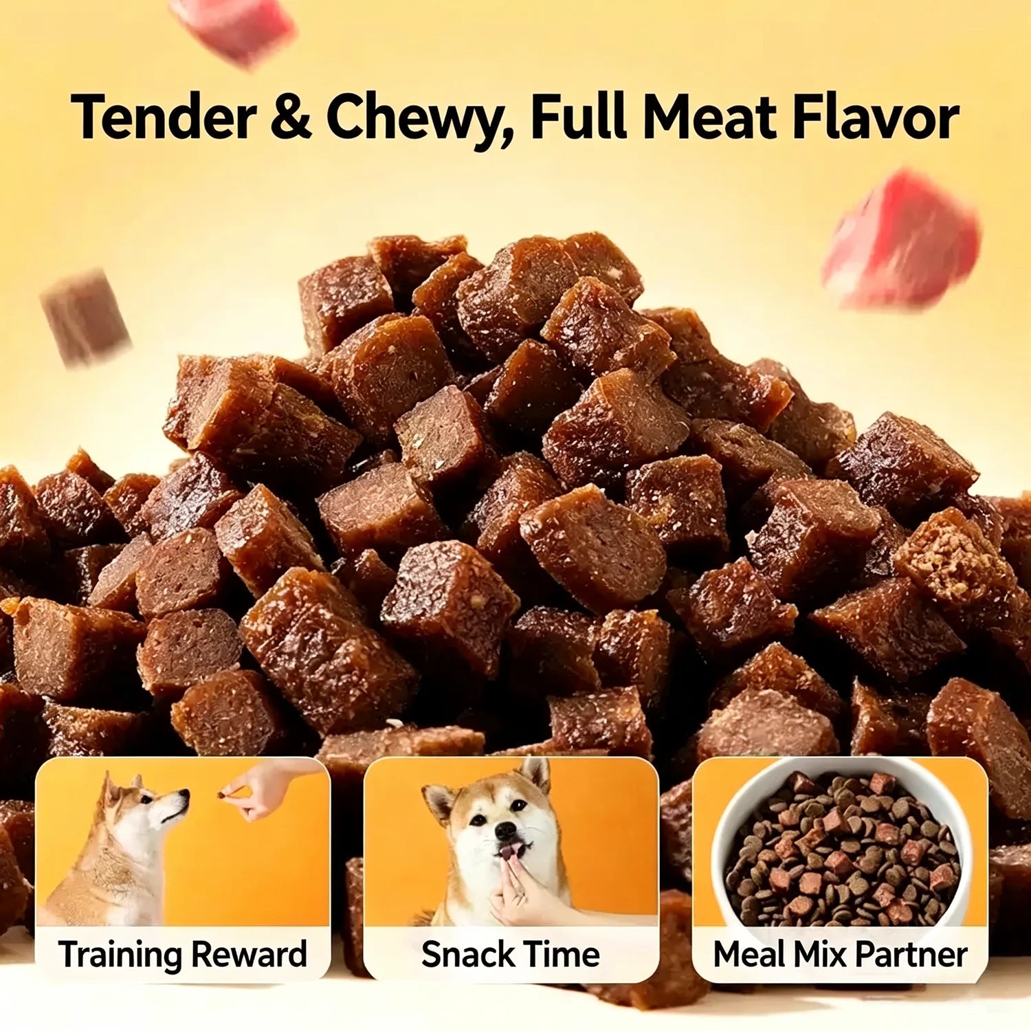Beef Jerky Dog Treats, Premium Quality Raw Protein Warps for Dogs, Bite-Sized Training Treats & Food Topper, Cat Friendly