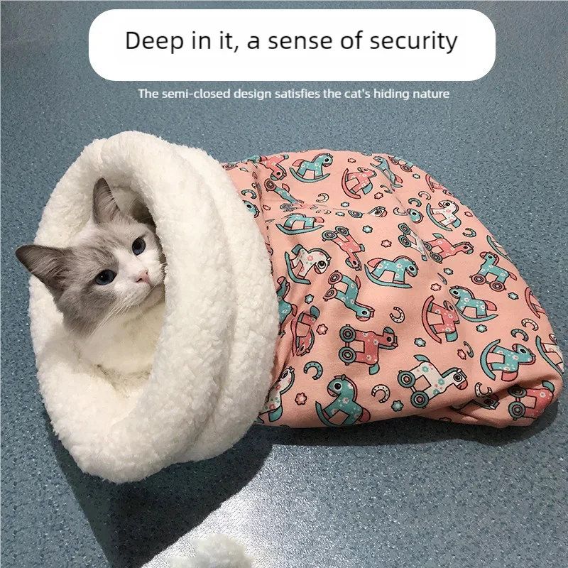 Soft Cuddly Cat Sleeping Bag Fluffy Feel Thickened Pet Pocket Quilt Bed Warm Nest for Kitten Puppy Comfortable Warmth