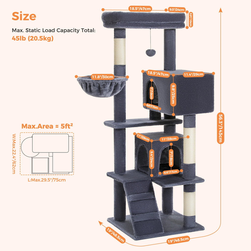 Cat Tree Tower for Indoor Cats with Toys Plush Perch Hammock Sisal Scratching Posts Cat Condo House Pet Furniture Play Center