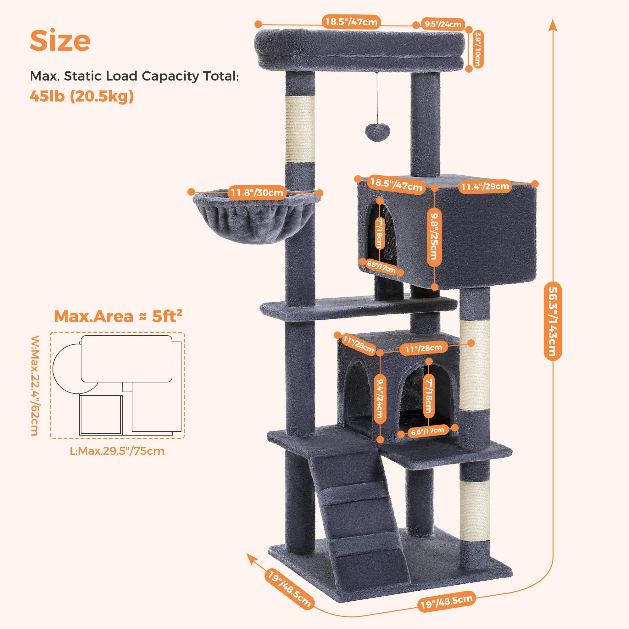 Cat Tree Tower for Indoor Cats with Toys Plush Perch Hammock Sisal Scratching Posts Cat Condo House Pet Furniture Play Center