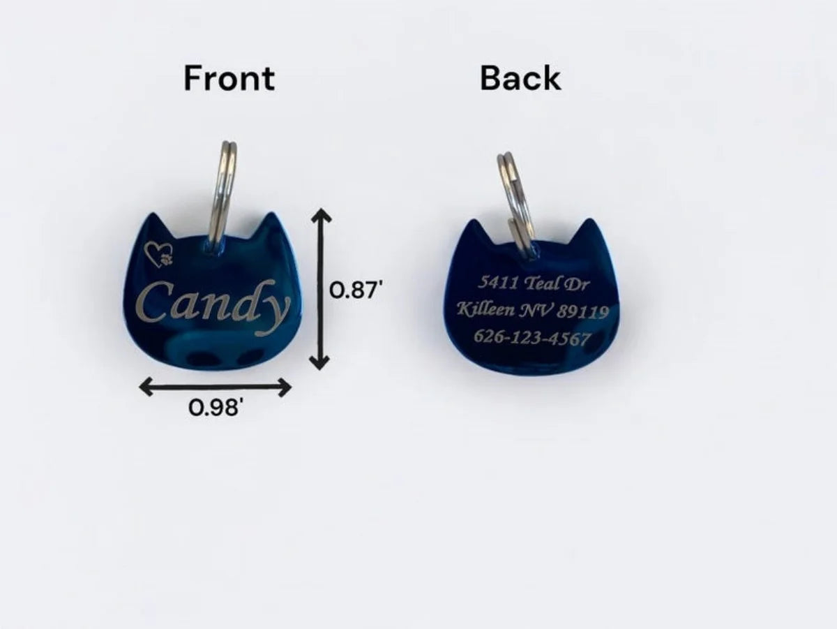 Personalized Small Cat Collar ID Tag - Engravable Pet Name Tag for Cats, Durable Stainless Steel Cat Head & Collar Accessories,