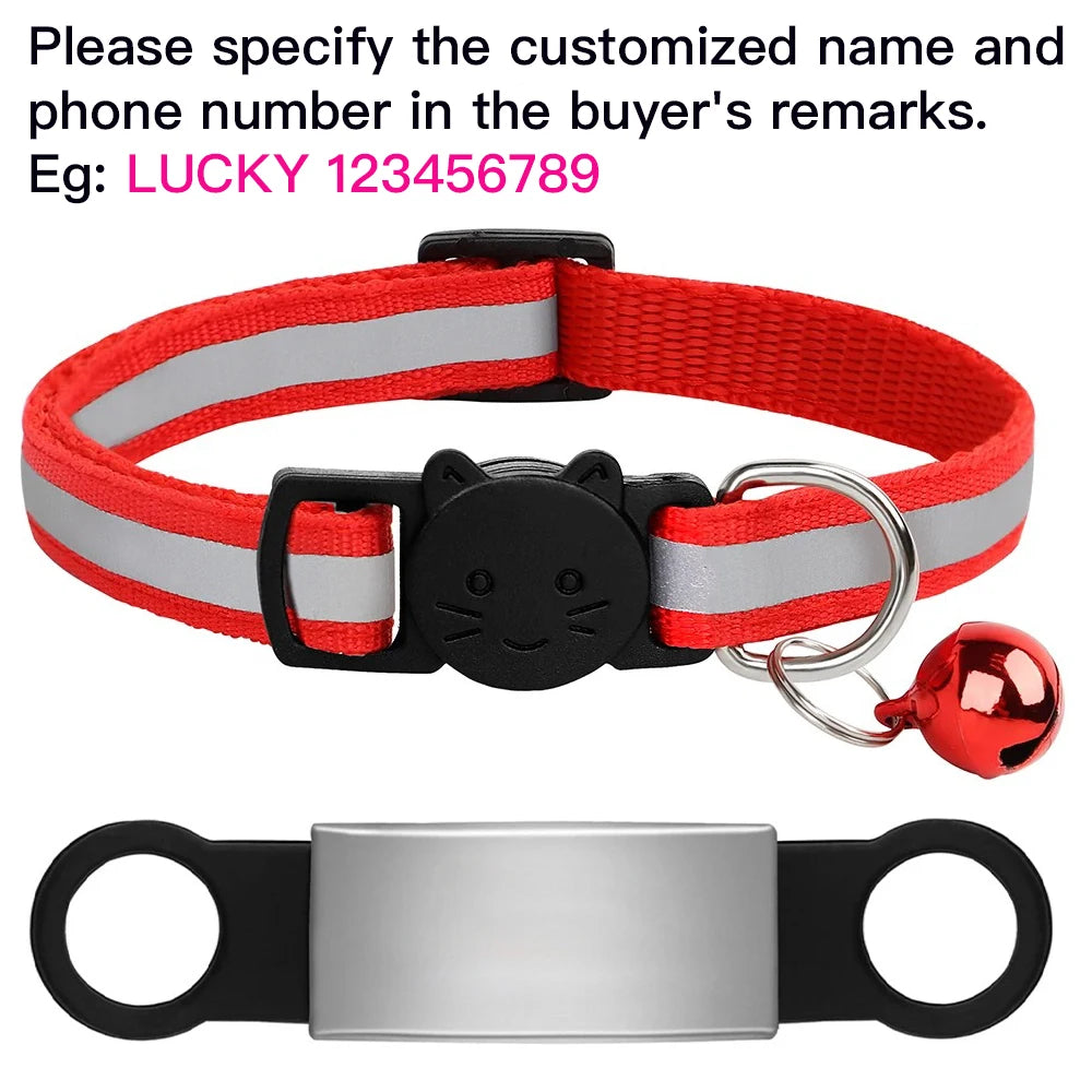 Customized Pet Collar Reflective Cat Collars Free Engraved Puppy Kitten Pet ID Nameplate Necklace With Bell Anti-lost For Cats