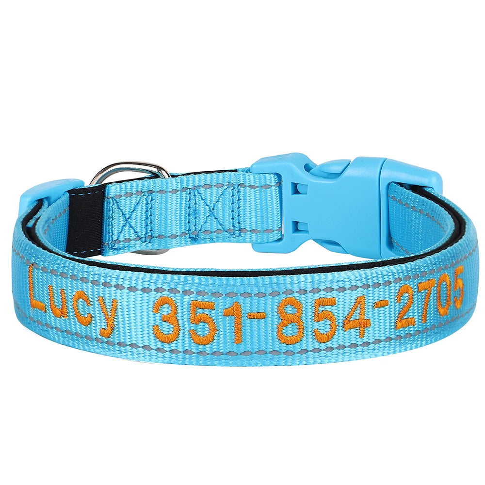 Embroidered Nylon Dog Collar Personalized Puppy Cat Collars Reflective Pet ID Collars DIY Phone Name ID For Small Large Dog Cat