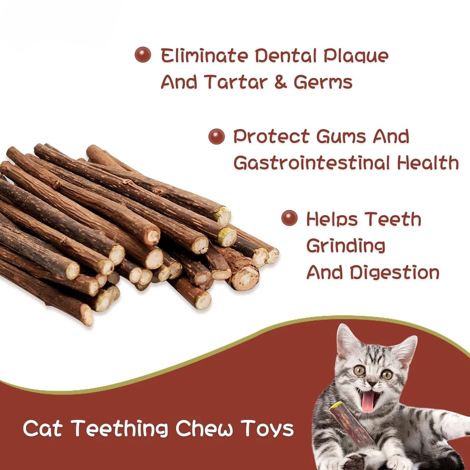 Silvervine Sticks for Cats, 10PCS Kitten Toys Catnip Toys Kitty Chew Toys Wooden Stick Kitten Teething Toys Suitable for Cats