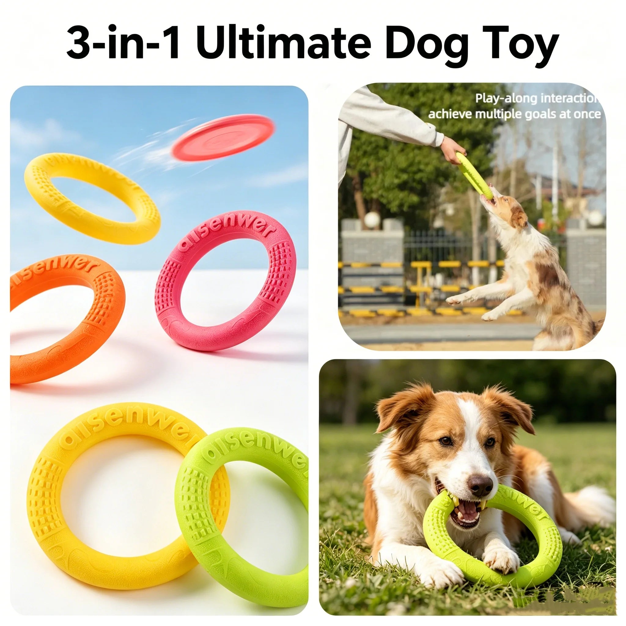Indestructible Dog Flying Disc Ring, Bite Resistant TPR Chew Toy for Tug of War Fetch, Floating Outdoor Dog Toy for All Dogs