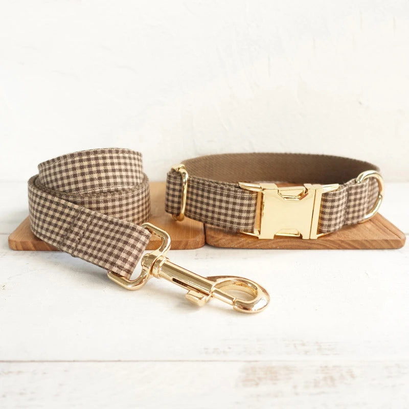 Personalized Pet Collar Customized Nameplate ID Tag Adjustable Suit Fiber Coffee Brown Cat Dog Collars Lead Leash
