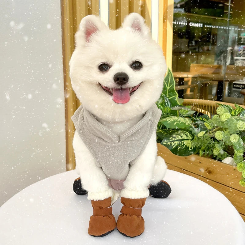 4Pcs Winter Waterproof Warm Non-slip Snow Boots for Small Breeds Dogs Puppy Outdoor Walking Dog Socks Bootie Pet Paw Care