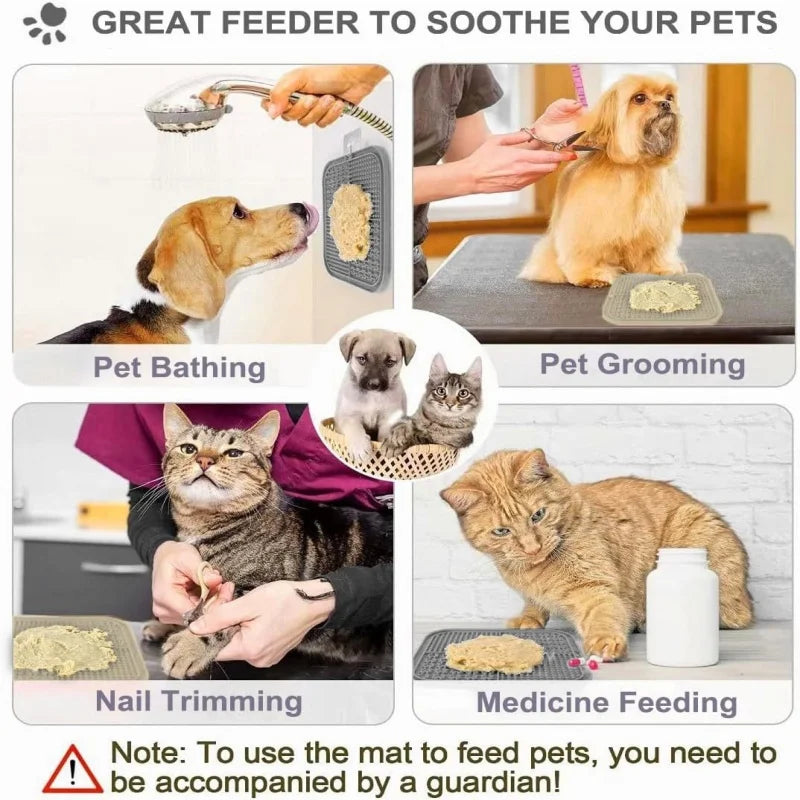 Silicone Dog Lick Mat Slow Feeder with Suction Cup Boredom Buster Bathing Grooming Distraction Licking Pad for Dogs Cats