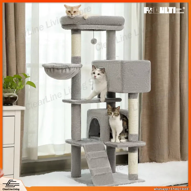 Cat Tree Tower for Indoor Cats with Toys Plush Perch Hammock Sisal Scratching Posts Cat Condo House Pet Furniture Play Center