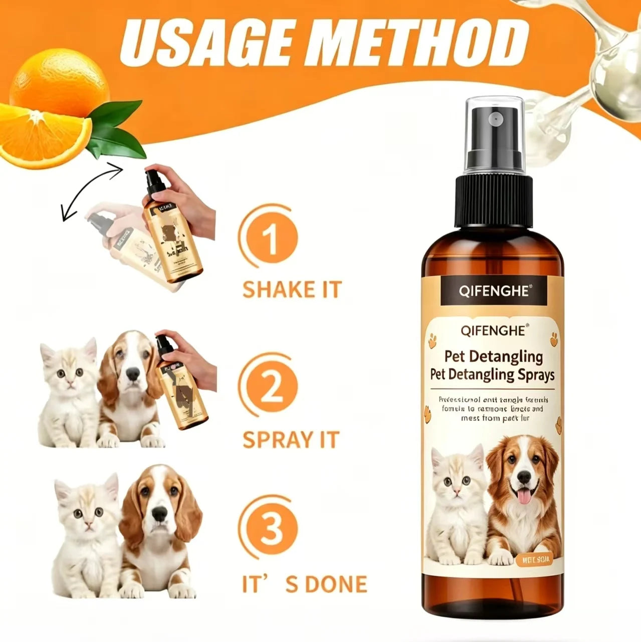 50ML Pet Detangling Spray Professional Leave-in Conditioner for Cats Dogs Anti-Static Remove Knots Mats Deep Nourish Pet Hair