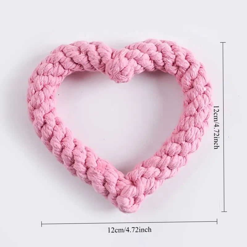 1PC Durable Handwoven Heart-Shaped Dog Chew Toy, Ideal for All Breeds, Teeth Cleaning & Playtime Fun
