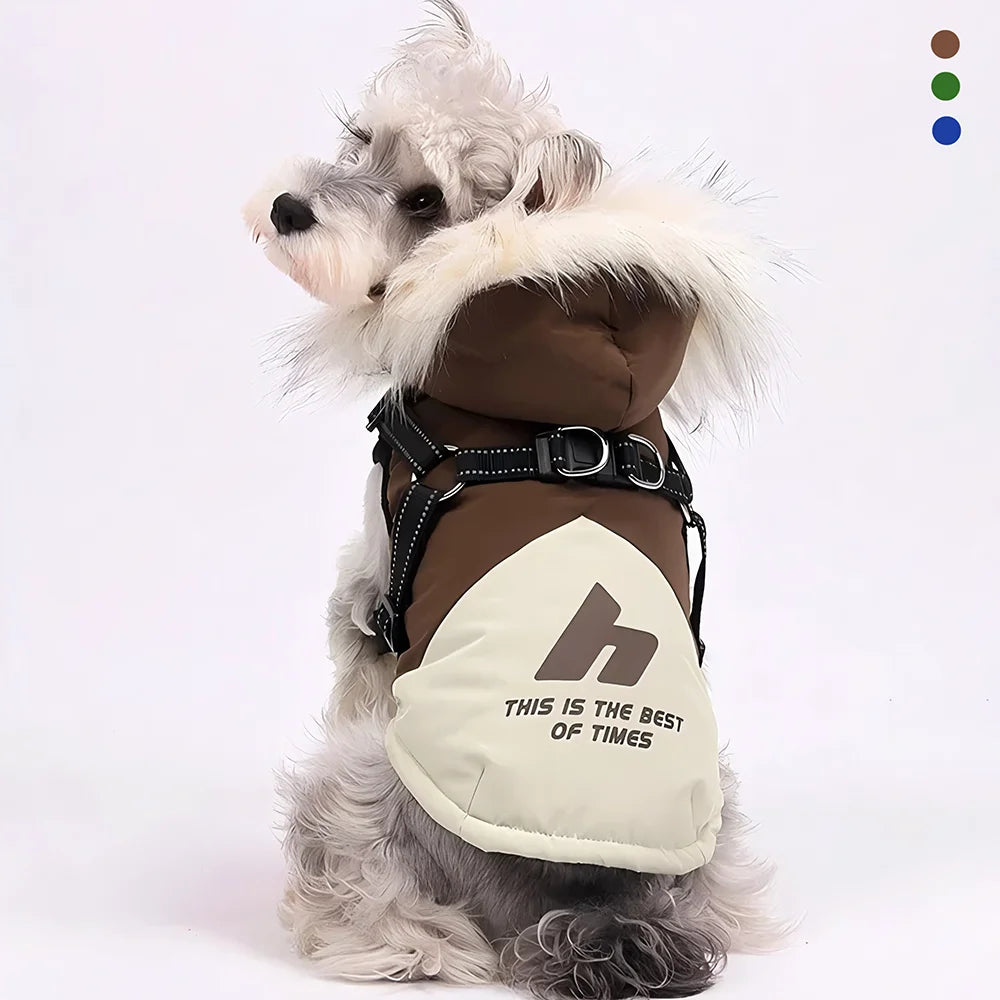 Fleece Hooded Dog Jacket — Warm Plush Winter Coat for Dogs &amp; Cats Horizon