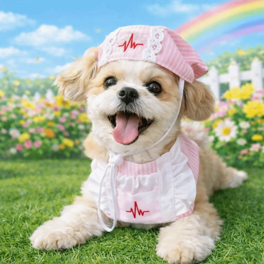 Creative Funny Cat Nurse Outfit Adjustable Breathable Cat Transformation Dress Nurse Hat Pet Pink Uniform Pet Transformation
