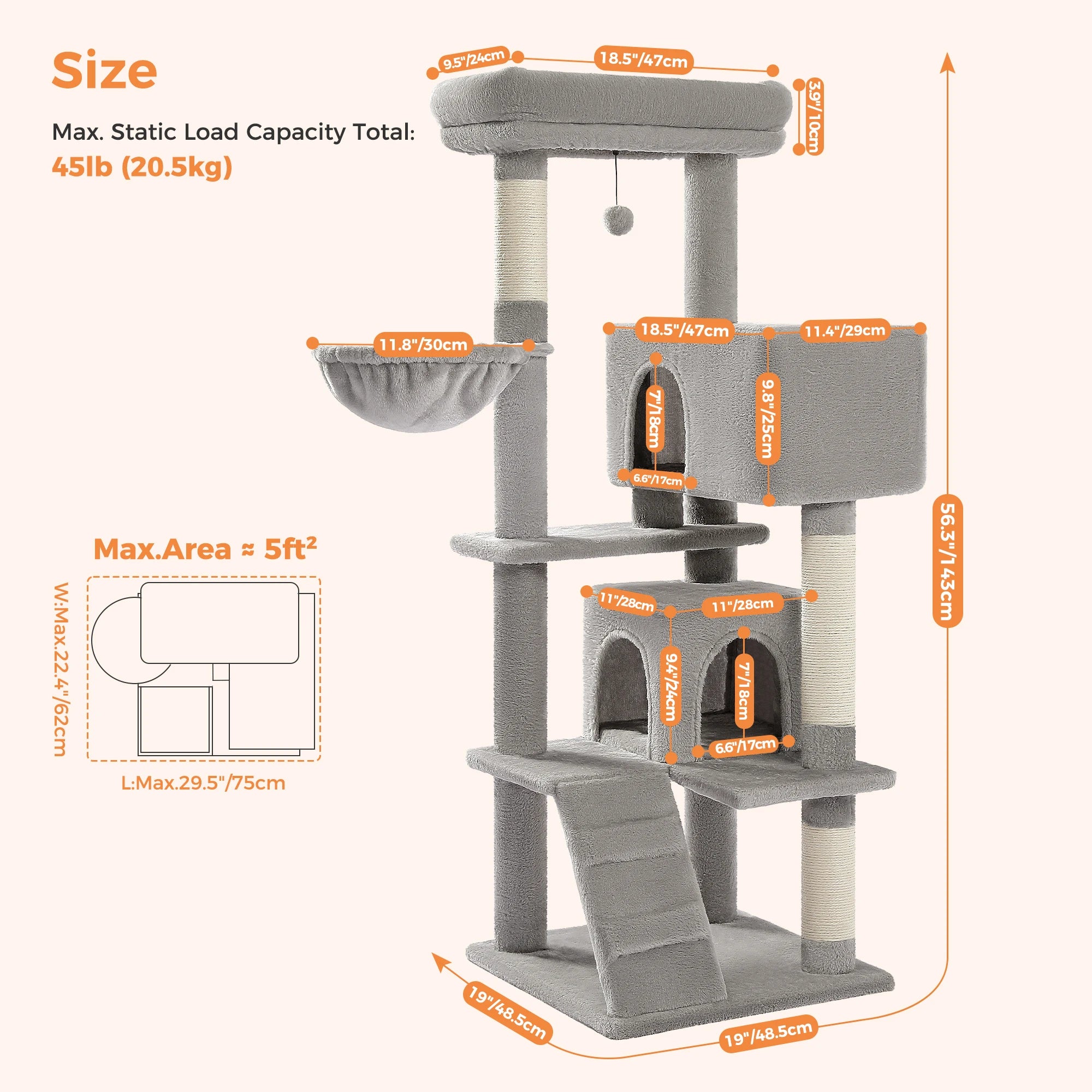 Cat Tree Tower for Indoor Cats with Toys Plush Perch Hammock Sisal Scratching Posts Cat Condo House Pet Furniture Play Center
