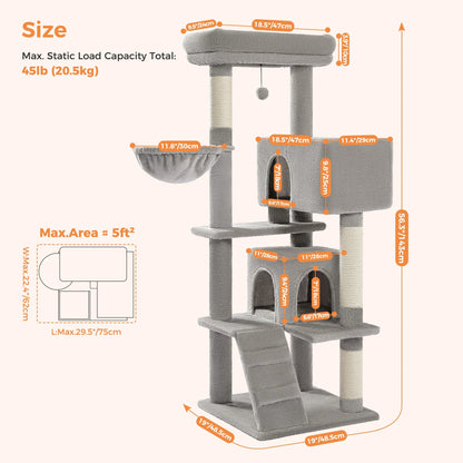 Cat Tree Tower for Indoor Cats with Toys Plush Perch Hammock Sisal Scratching Posts Cat Condo House Pet Furniture Play Center Horizon