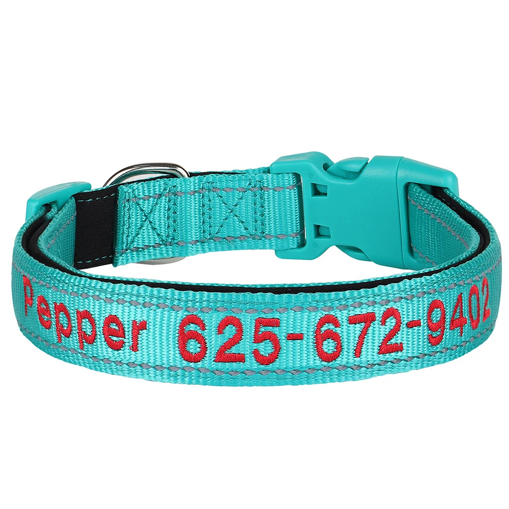 Embroidered Nylon Dog Collar Personalized Puppy Cat Collars Reflective Pet ID Collars DIY Phone Name ID For Small Large Dog Cat