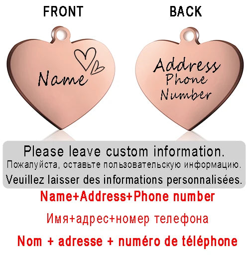 Dog ID Heart Tag Custom Personalized Cat Collar Pendant Engraved Pet Necklace Chain Charm Supplies For Name Products