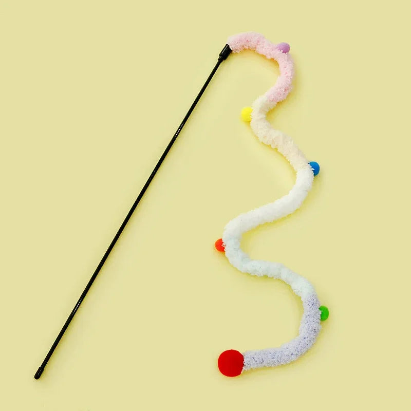 Cat Toy Feather Cat Teaser Wand Cat Interactive Toys Funny Caterpillar Colorful Rod Christmas Hairball Teaser Wand Pet Supplies