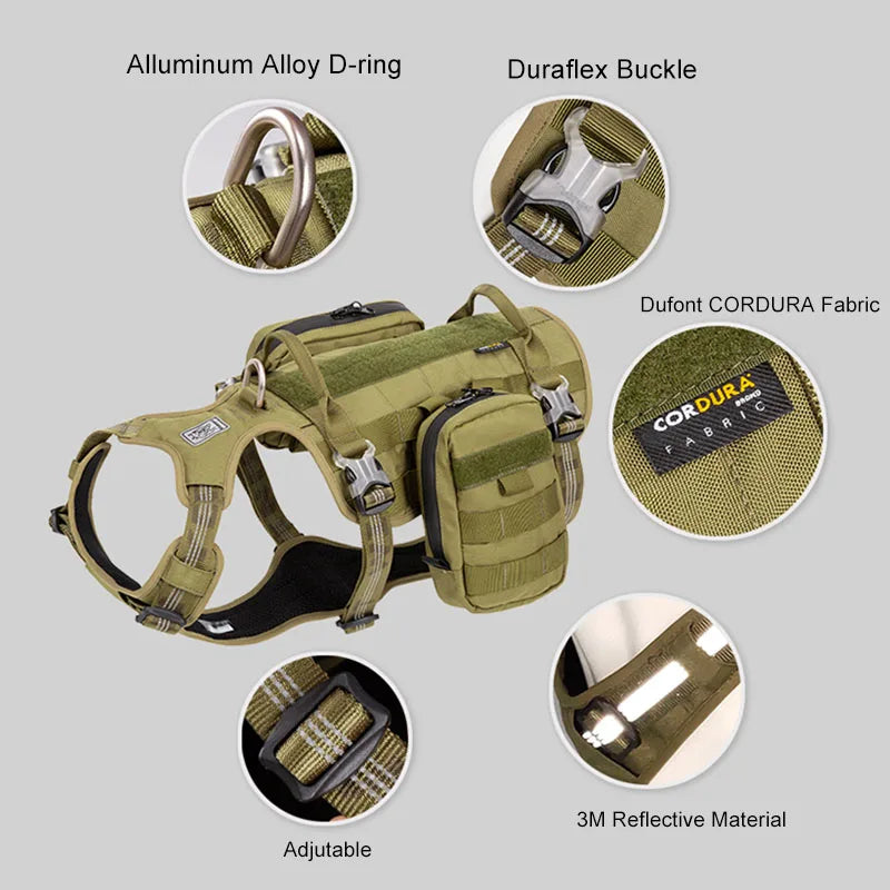 Winhyepet  Dog Harness with Backpack Multifunctional 3M Reflective Puppy Great and Small Pet collar Tactical Accessories YH1806