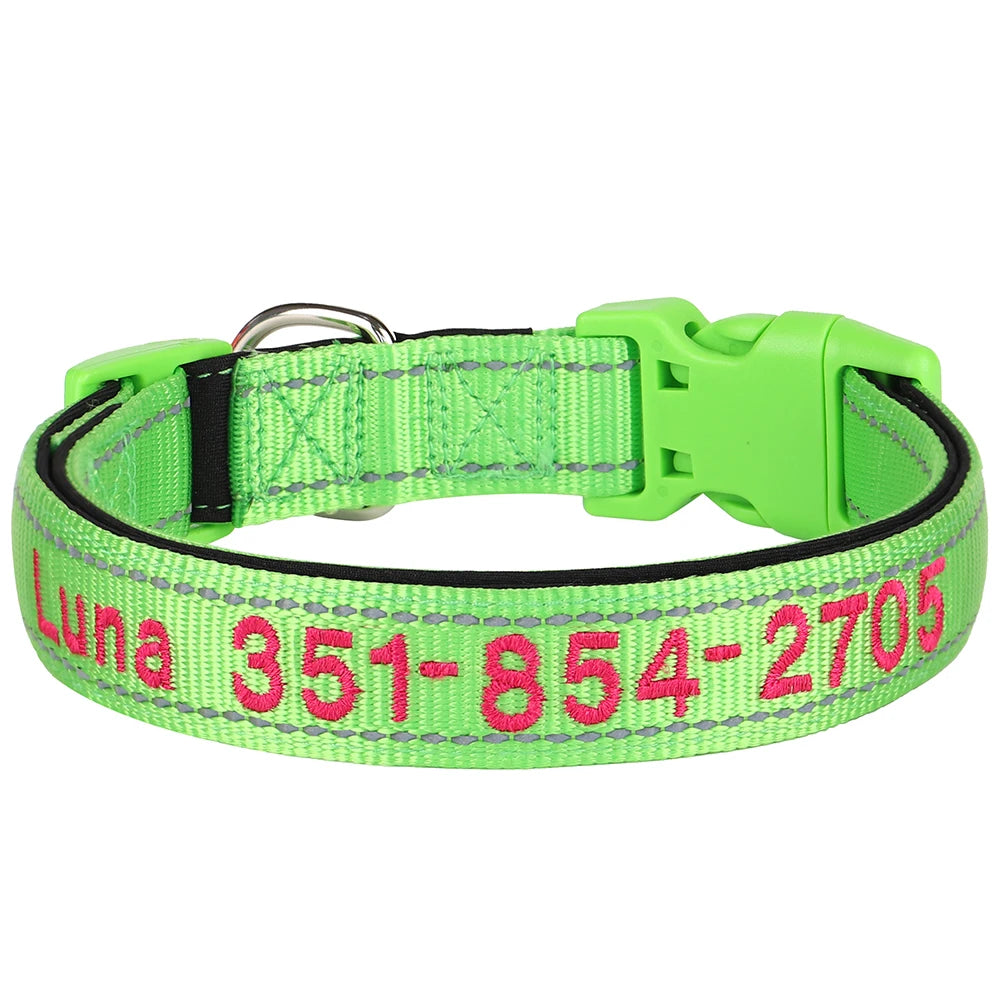 Embroidered Nylon Dog Collar Personalized Puppy Cat Collars Reflective Pet ID Collars DIY Phone Name ID For Small Large Dog Cat