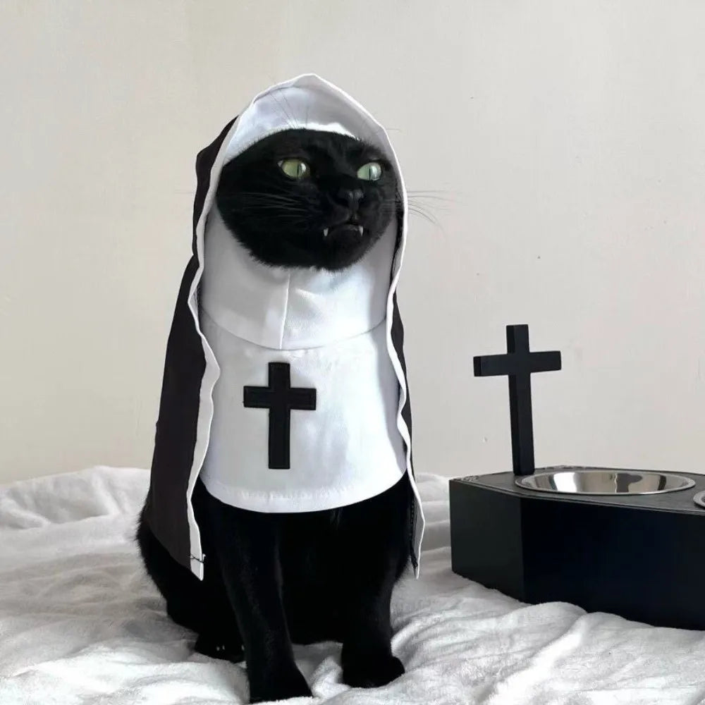 Christmas Pet Dog Cat Cosplay Costume Breathable Dress Up Puppy Kitten Jesus Nun Clothes Pet Accessories Halloween Jumpsuit Coat
