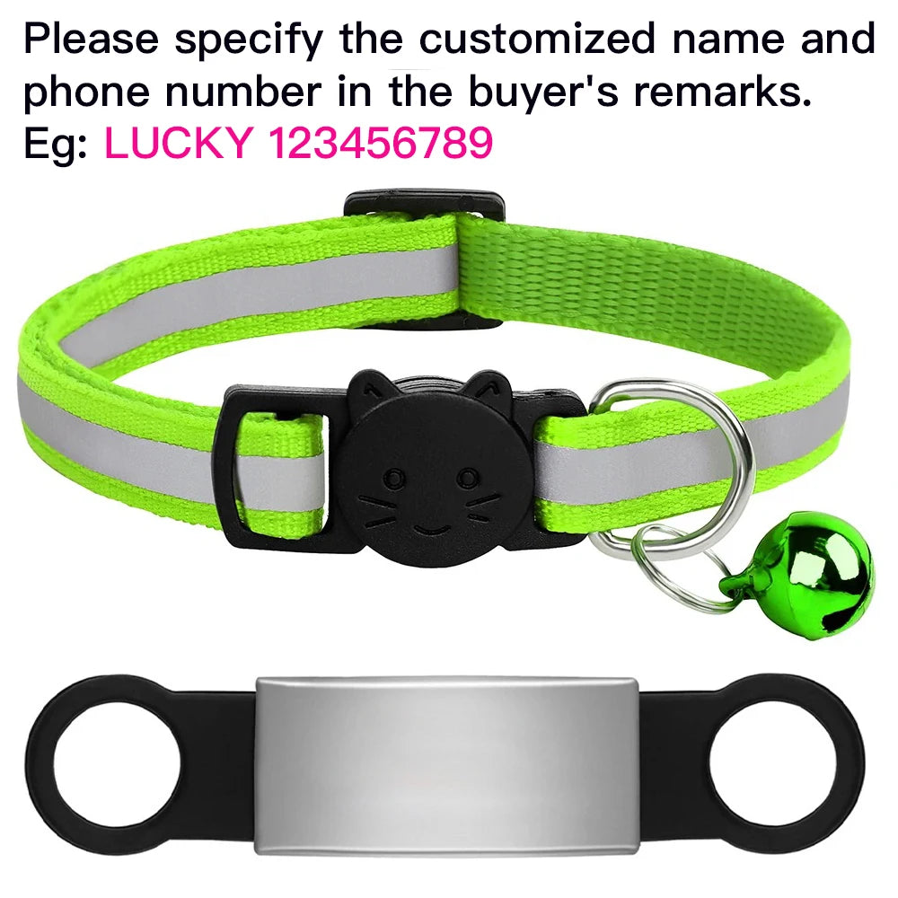 Customized Pet Collar Reflective Cat Collars Free Engraved Puppy Kitten Pet ID Nameplate Necklace With Bell Anti-lost For Cats