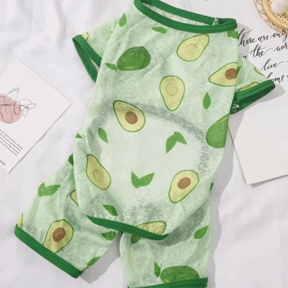Cartoon Print Cat Cooling Jumpsuit Ultra-thin Breathable Mesh Dog Sunscreen Clothes Sun Protection Summer Cat Clothes