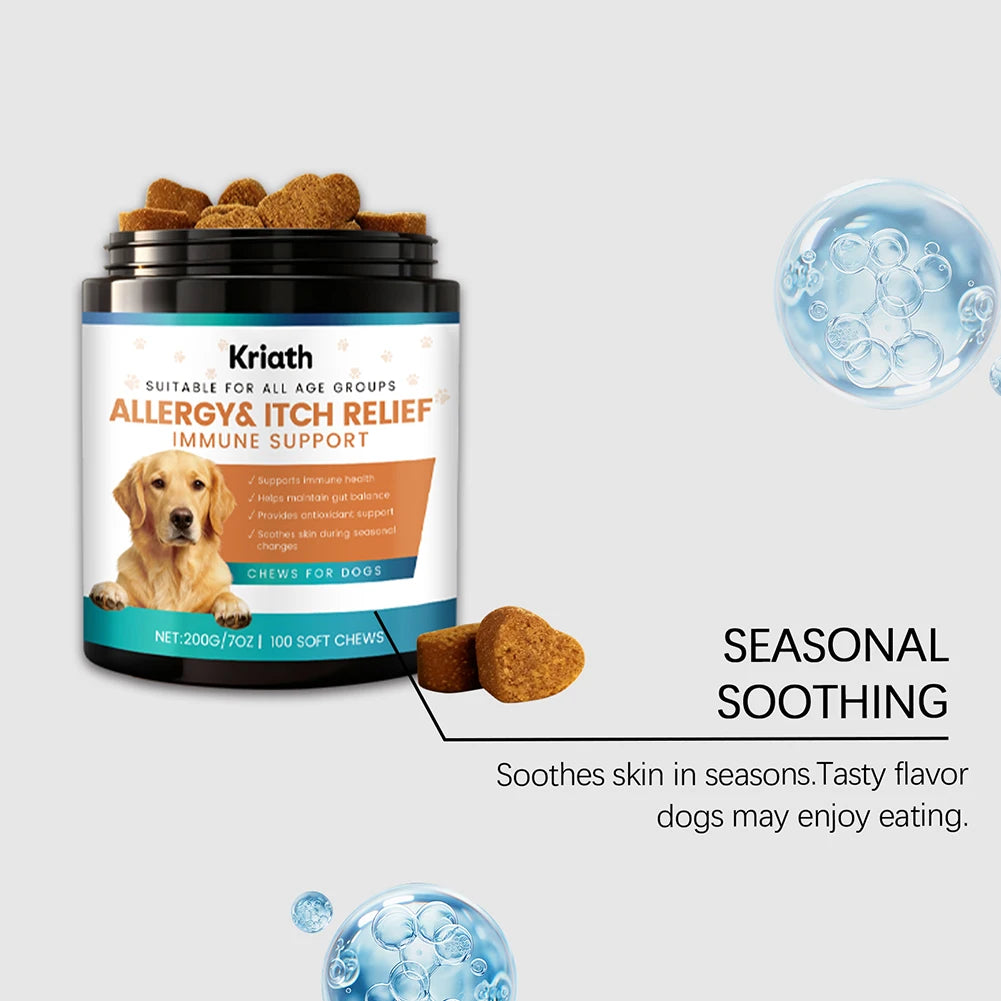 200g Dog Allergy Relief Immune Chews,Itch Relief Skin Coat Supplement Stop Pawlicking,For Picky Eaters & Easy Dosage