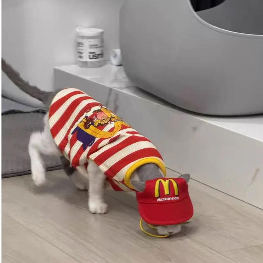 A Set Cat Clothes Funny Costume Convenience Store Employee Cosplay Creative Pet Party Kitten Jumpsuits Novelty Dress Up Costume