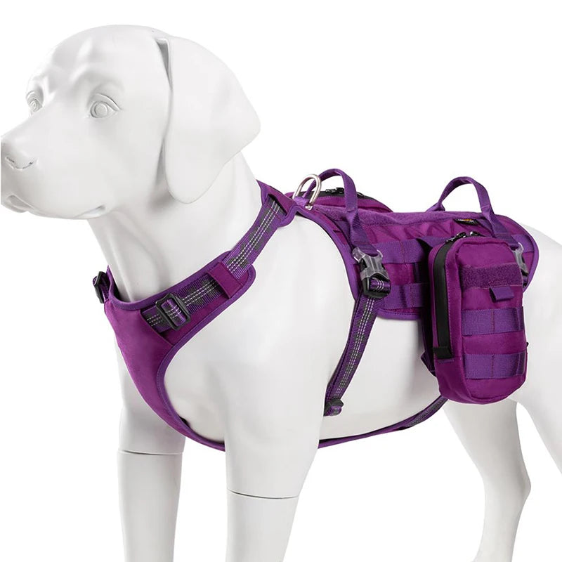 Winhyepet  Dog Harness with Backpack Multifunctional 3M Reflective Puppy Great and Small Pet collar Tactical Accessories YH1806