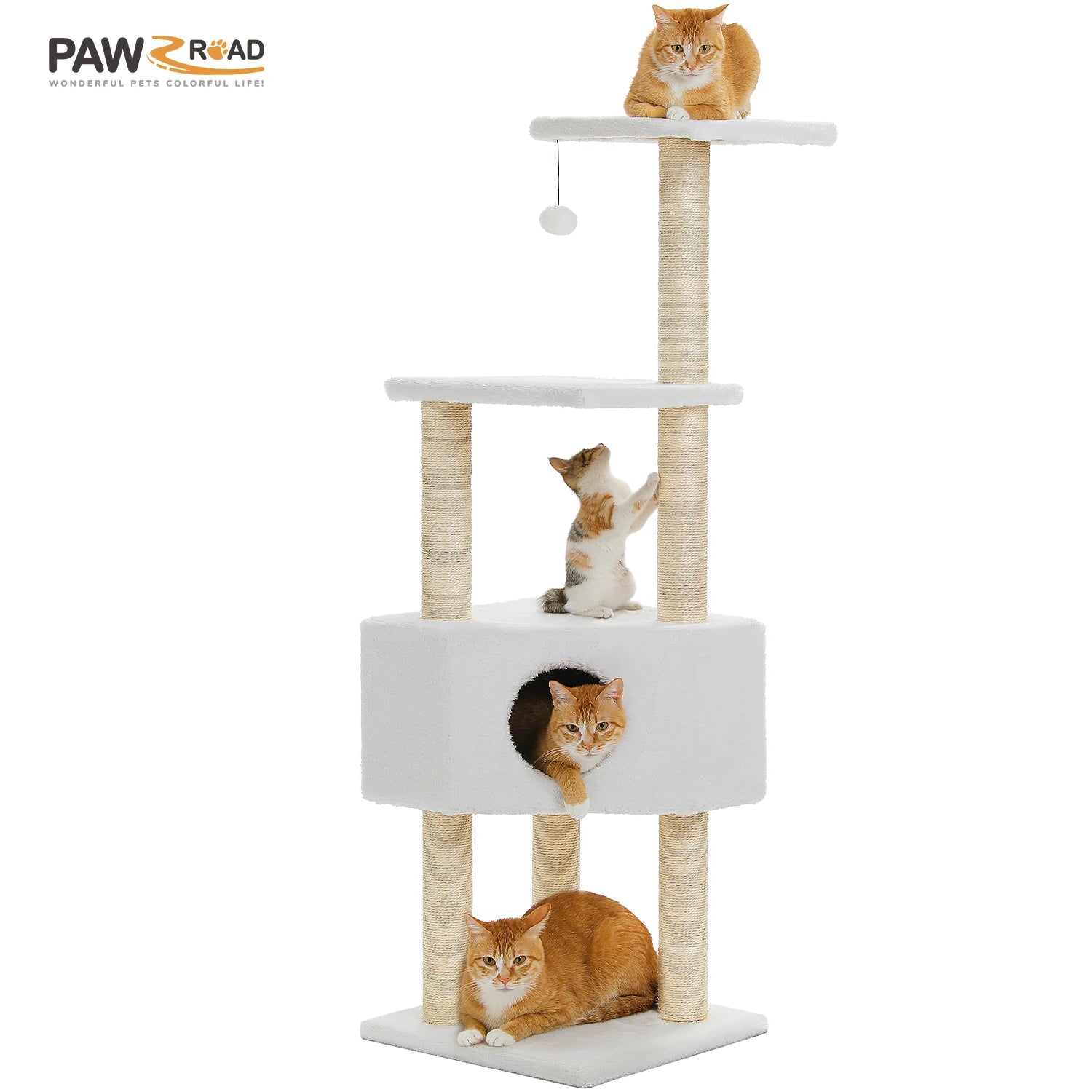 Cat Tree Tower for Indoor Cats with Toys Plush Perch Hammock Sisal Scratching Posts Cat Condo House Pet Furniture Play Center