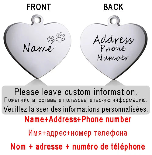 Dog ID Heart Tag Custom Personalized Cat Collar Pendant Engraved Pet Necklace Chain Charm Supplies For Name Products