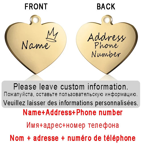 Dog ID Heart Tag Custom Personalized Cat Collar Pendant Engraved Pet Necklace Chain Charm Supplies For Name Products