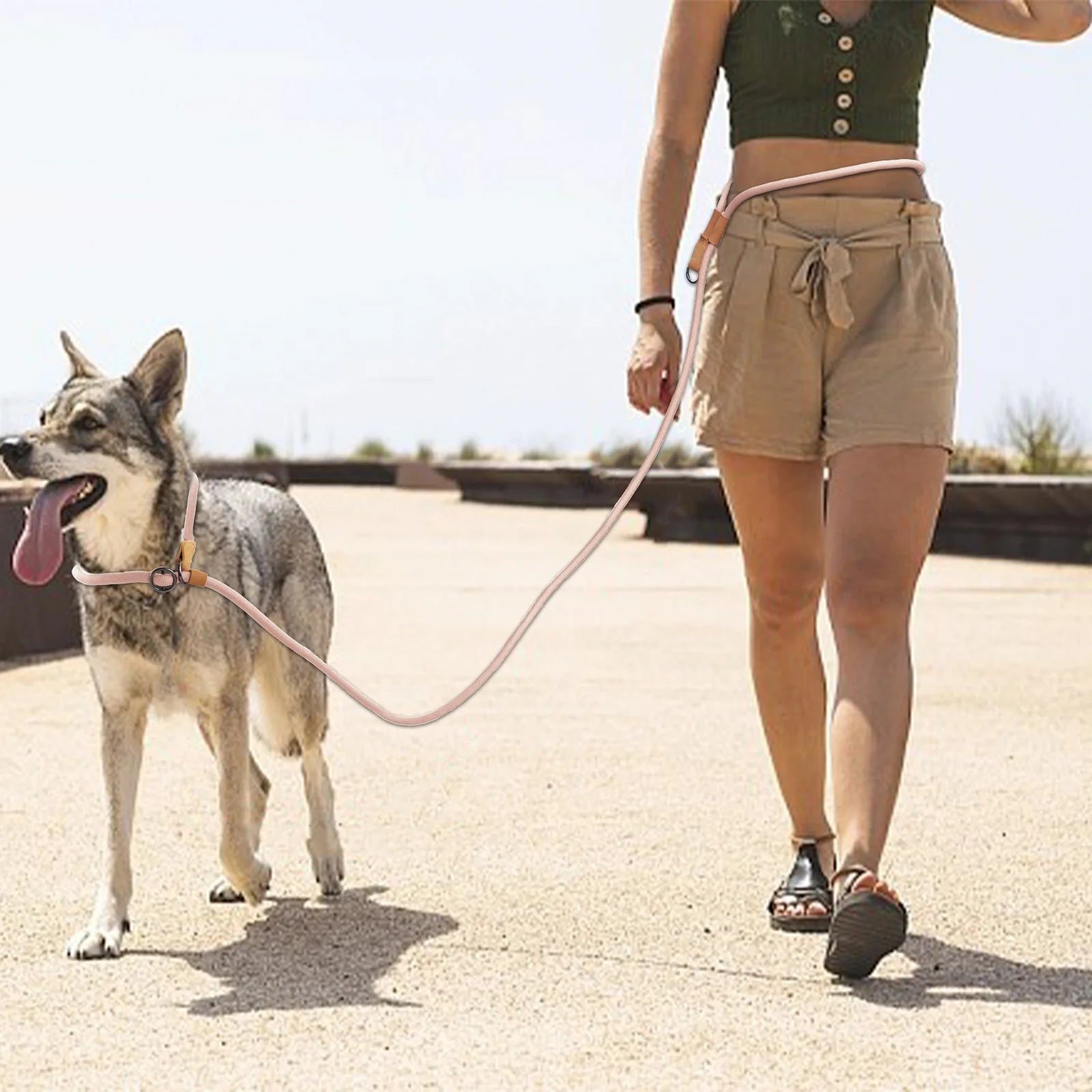 Multi-functional Adjustable P-Shape Dog Leash Chain Traction Rope Leads for Running Walking Free Hands Free Leashes