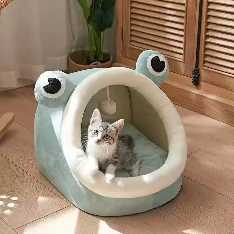 Cute Cat Bed Cave House Warm Pet House Comfortable Pet Sleeping Bed Foldable Removable Washable Comfort Furniture