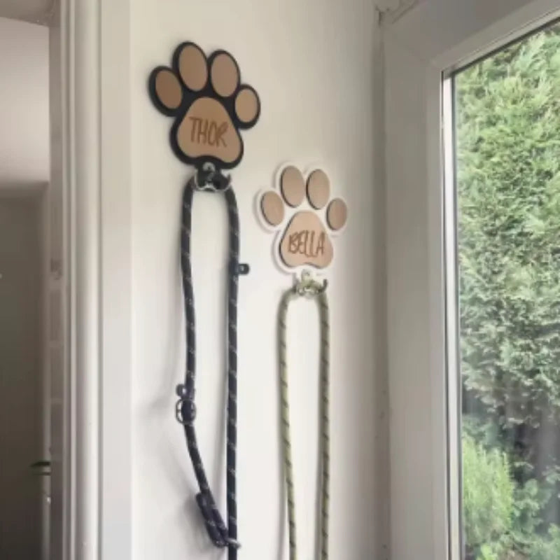 Custom Wooden Paw Print Dog Leash Hanger Wall Hook - Claw Design Coat & Collar Holder for Dog Lovers Unique Pet Gift