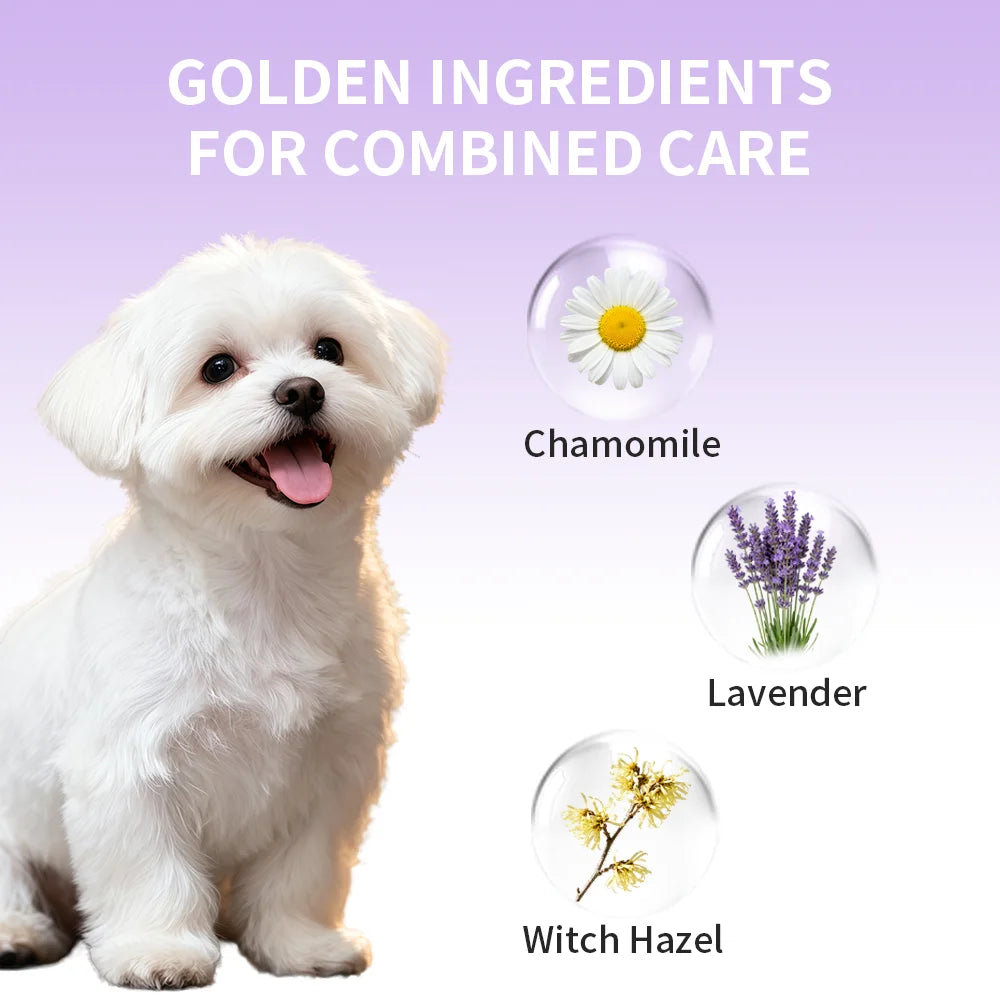 4-in-1 Dog Shampoo and Conditioner 220ml Wash Chamomile Lavender Gentle Formula Soothing Skin Deodorizes Cleanses Dirt Softens