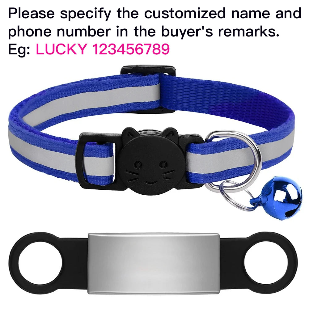 Customized Pet Collar Reflective Cat Collars Free Engraved Puppy Kitten Pet ID Nameplate Necklace With Bell Anti-lost For Cats