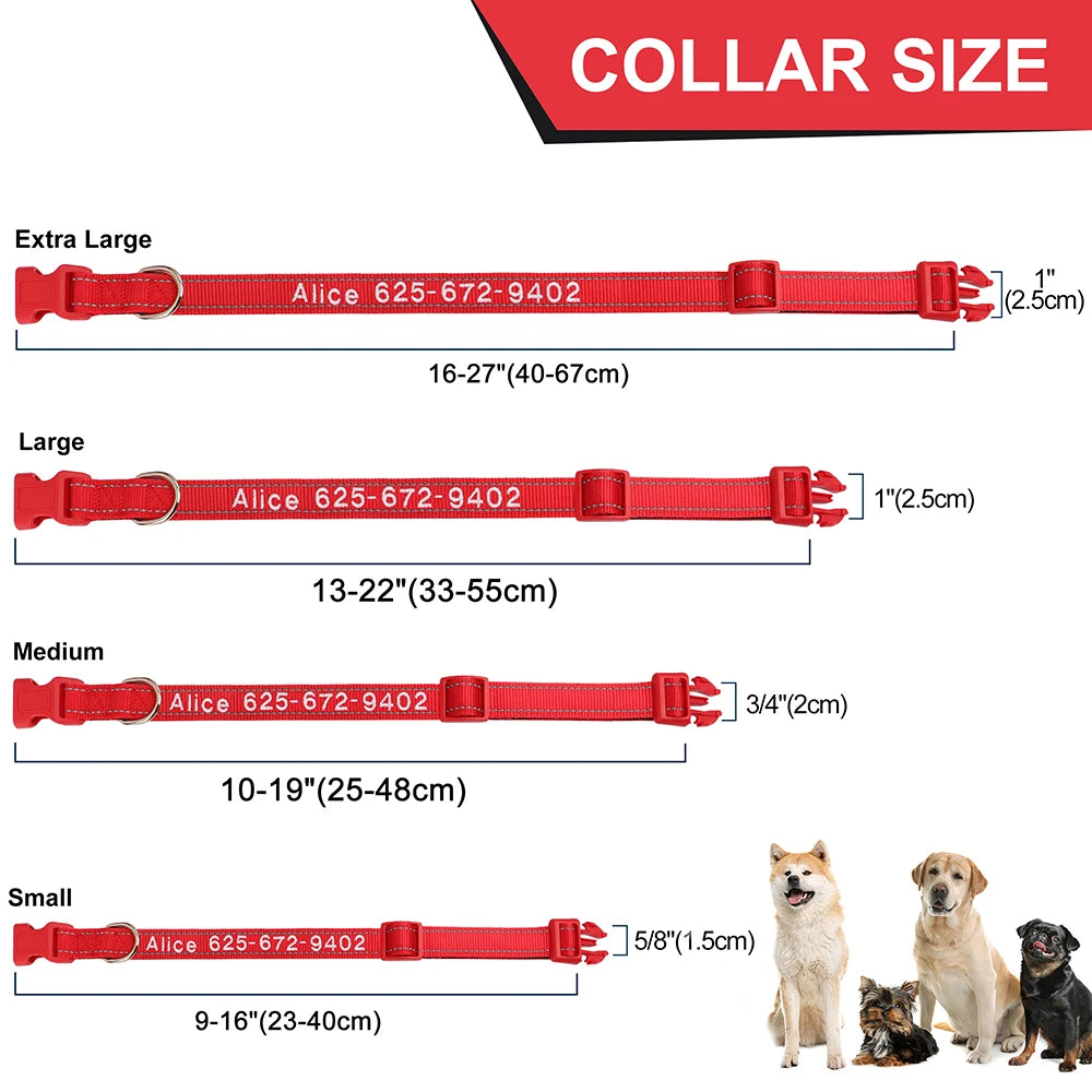 Embroidered Nylon Dog Collar Personalized Puppy Cat Collars Reflective Pet ID Collars DIY Phone Name ID For Small Large Dog Cat