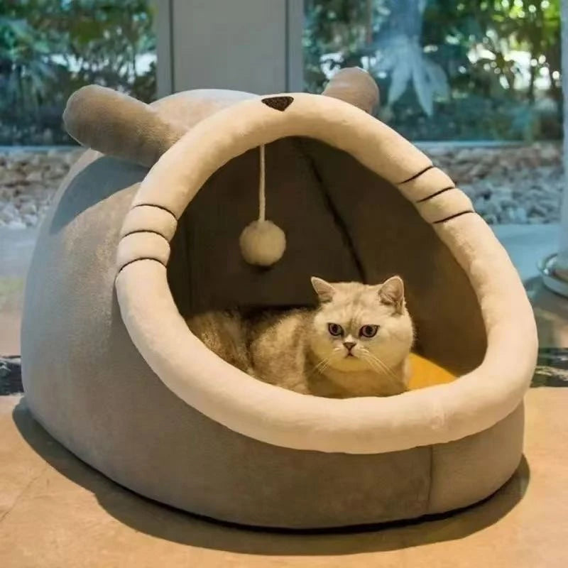 Cute Cat Bed Cave House Warm Pet House Comfortable Pet Sleeping Bed Foldable Removable Washable Comfort Furniture