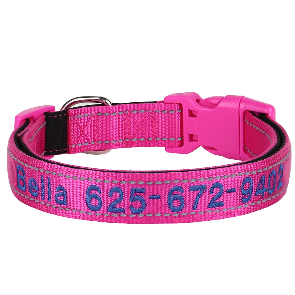 Embroidered Nylon Dog Collar Personalized Puppy Cat Collars Reflective Pet ID Collars DIY Phone Name ID For Small Large Dog Cat