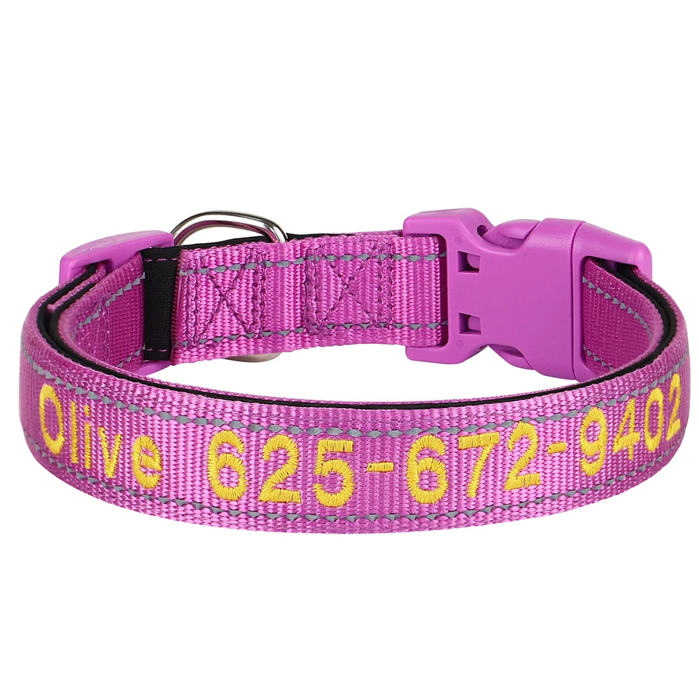 Embroidered Nylon Dog Collar Personalized Puppy Cat Collars Reflective Pet ID Collars DIY Phone Name ID For Small Large Dog Cat