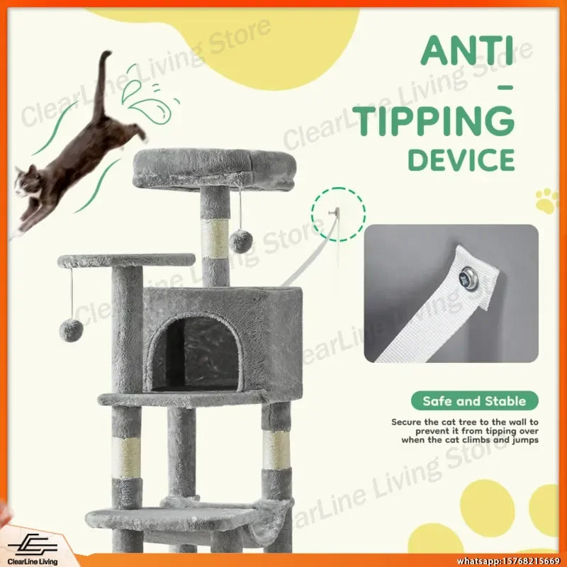 44 Inch Tall Cat Tree Tower for Multiple Cats with Sisal Scratching Posts Condo Perch Platform Indoor Cat Furniture Pet