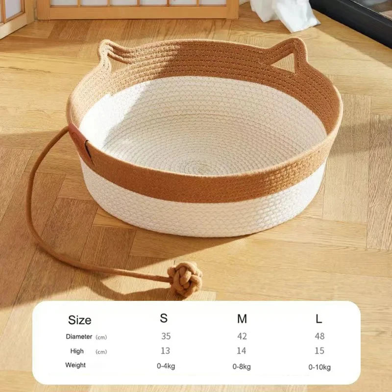 Pet Cat Bed Round Hand Woven Rattan Wear-resistant Cat Bed Summer Cooling Pet Bed Indoor Sleeping House Pet Products Accessories