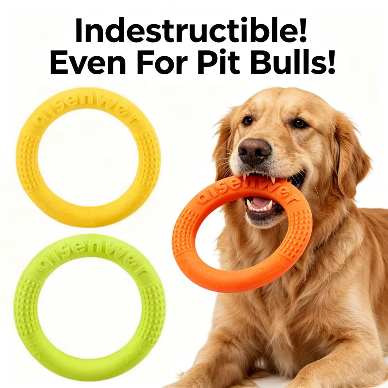 Indestructible Dog Flying Disc Ring, Bite Resistant TPR Chew Toy for Tug of War Fetch, Floating Outdoor Dog Toy for All Dogs