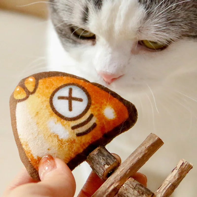 Natural Matatabi Silvervine Cat Chew Toy, Cute Grilled Fish Molar Stick for Kitten Teething, Self Play Dental Toy