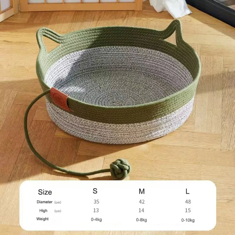 Pet Cat Bed Round Hand Woven Rattan Wear-resistant Cat Bed Summer Cooling Pet Bed Indoor Sleeping House Pet Products Accessories