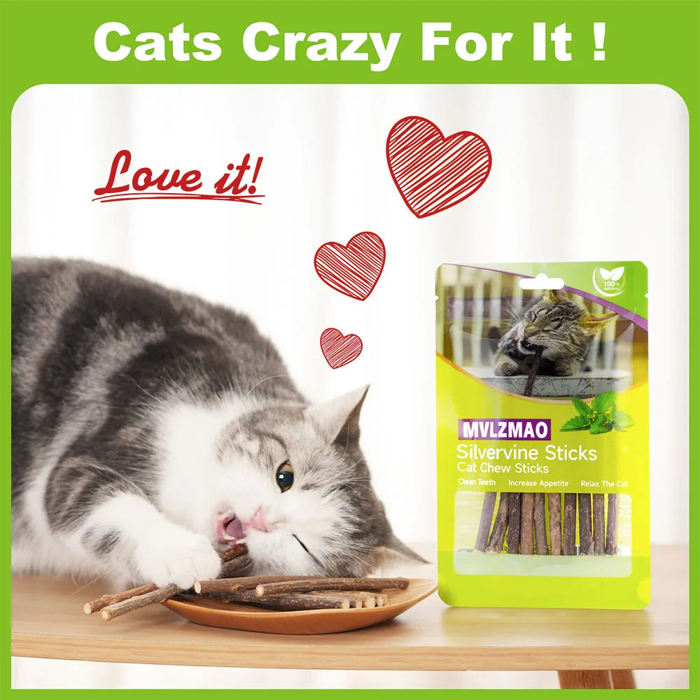 Silvervine Sticks for Cats, 10PCS Kitten Toys Catnip Toys Kitty Chew Toys Wooden Stick Kitten Teething Toys Suitable for Cats