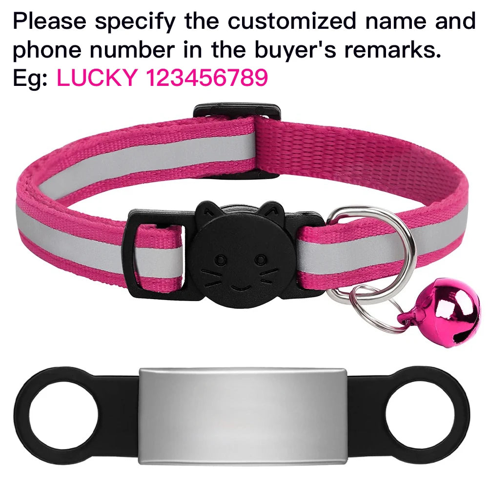 Customized Pet Collar Reflective Cat Collars Free Engraved Puppy Kitten Pet ID Nameplate Necklace With Bell Anti-lost For Cats