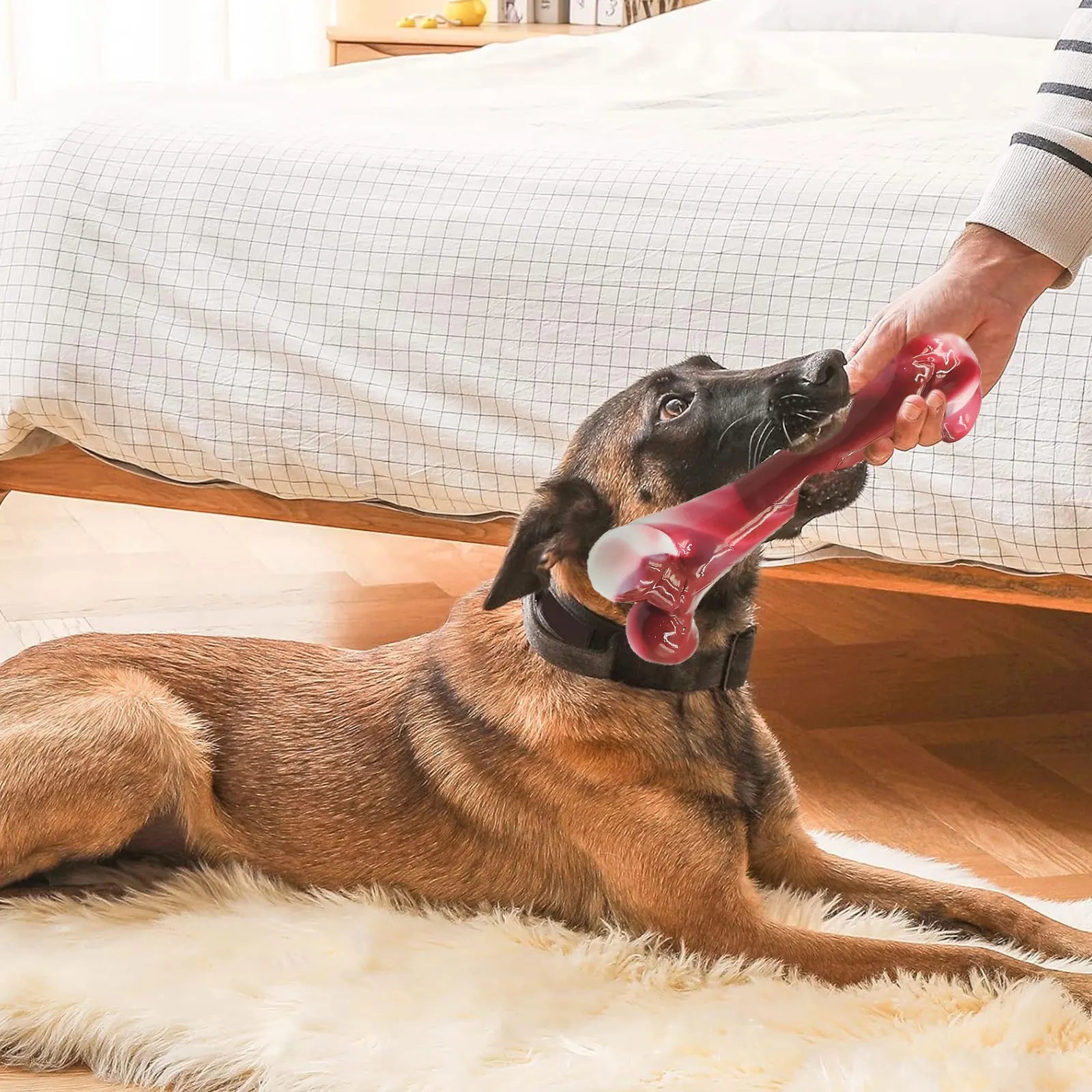Dog Bones, Bacon Flavor Tough Dog Toys Bone for Large/Medium/Small Dogs, Dog Bones for Teeth Cleaning and Training